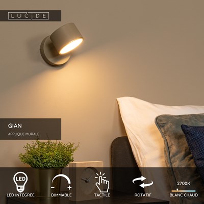 Lucide GIAN - Applique murale - LED Dim. - 1x9W 2700K - Taupe
